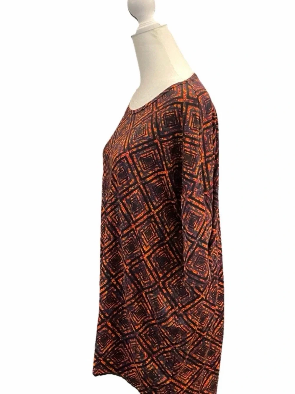 LuLaRoe Irma Tunic Top S Geometric Diamond Print Orange Black - Picture 5 of 6
